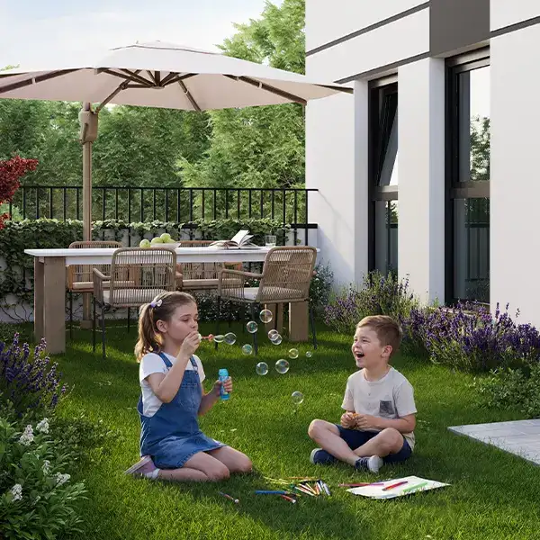 Terraces with<strong> gardens of up to 38 sqm.</strong>