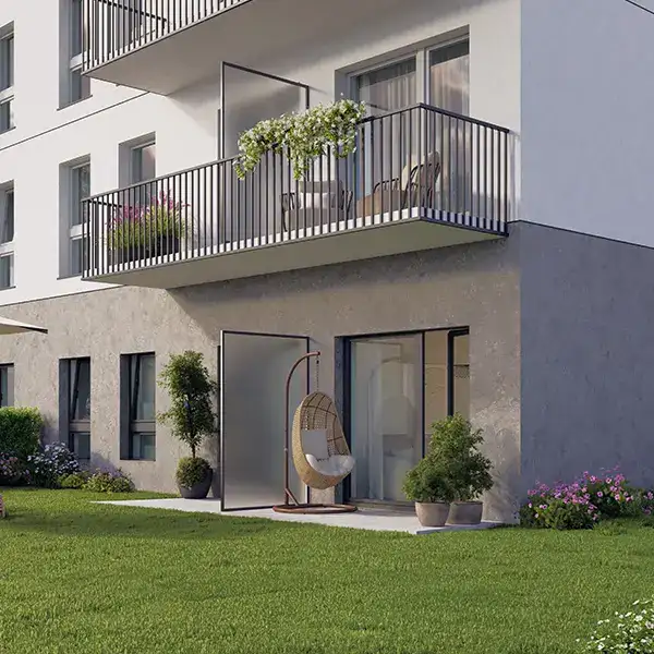Terraces <strong>with gardens up to</strong> 152 sqm.