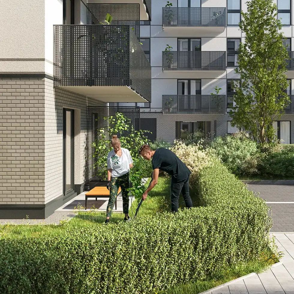Terraces <strong>with gardens up to</strong> 91 sqm.