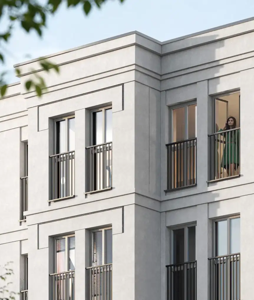 An elegant facade in a alpine white tone